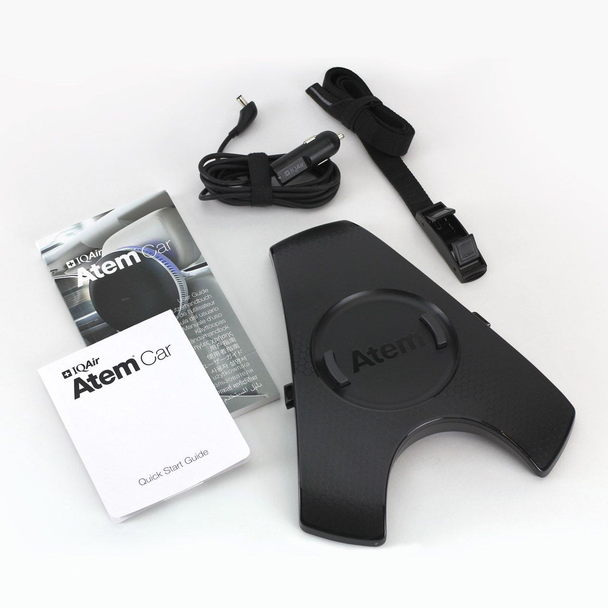 IQAir Atem Car Zubehörset mit Halterung, Kfz-Ladekabel, Befestigungsgurt und Quick Start Guide