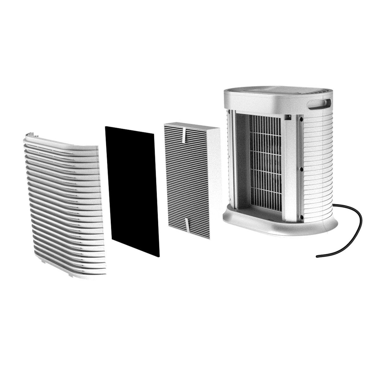 Honeywell Luftreiniger HPA 100WE mit Filteraufbau: Vorfilter, Aktivkohlefilter und HEPA-Filter davor angeordnet
