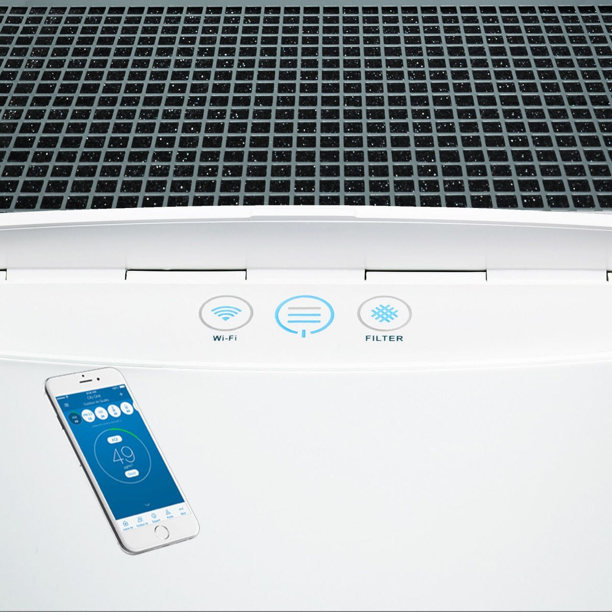 Blueair Classic 505 Luftreiniger mit Aktivkohle-Partikelfilter, Bedienfeld und Smartphone-App