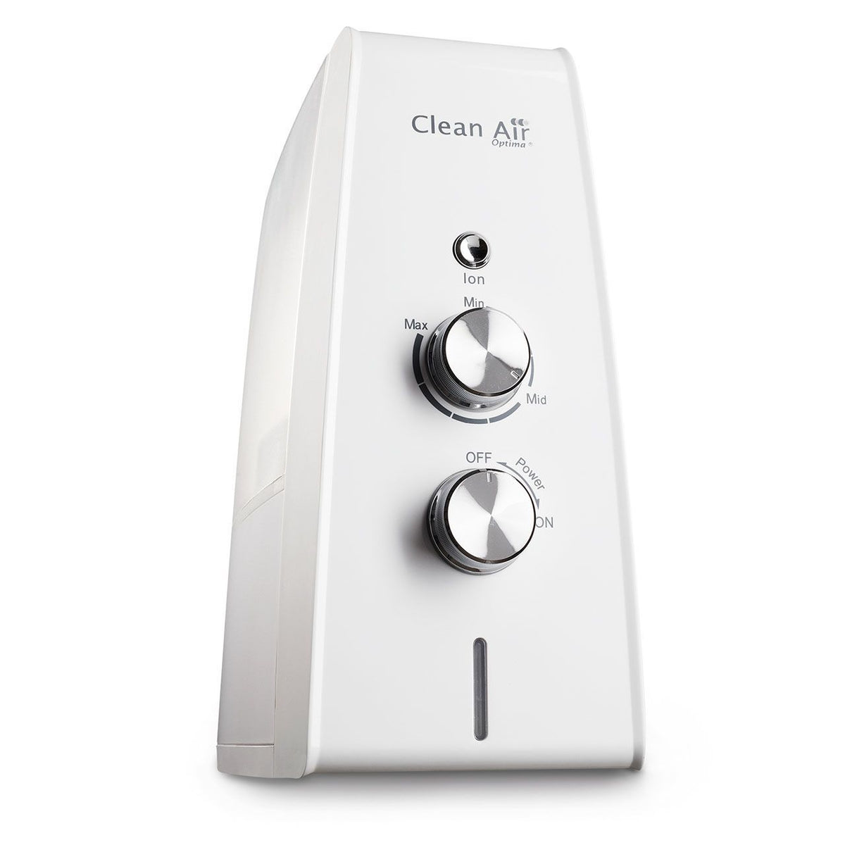 Clean Air Optima CA-602 Luftbefeuchter in Weiß mit Drehreglern für Ion, Leistung und Power, seitliche Ansicht