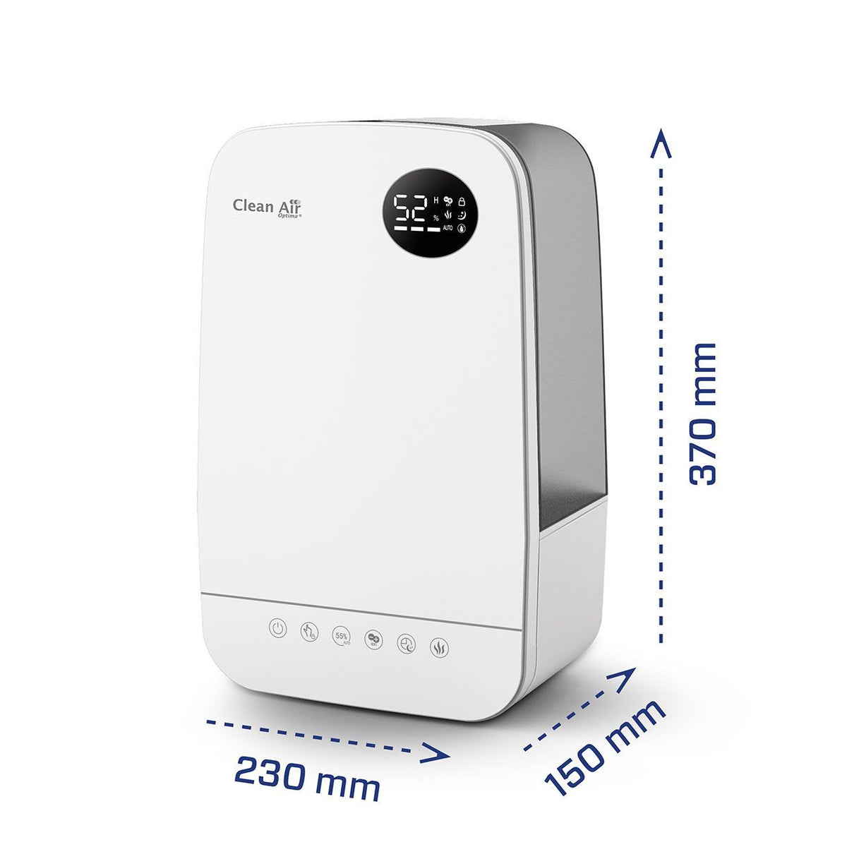 Clean Air Optima CA-606 Luftbefeuchter weiß mit Maßangaben 230 x 150 x 370 mm
