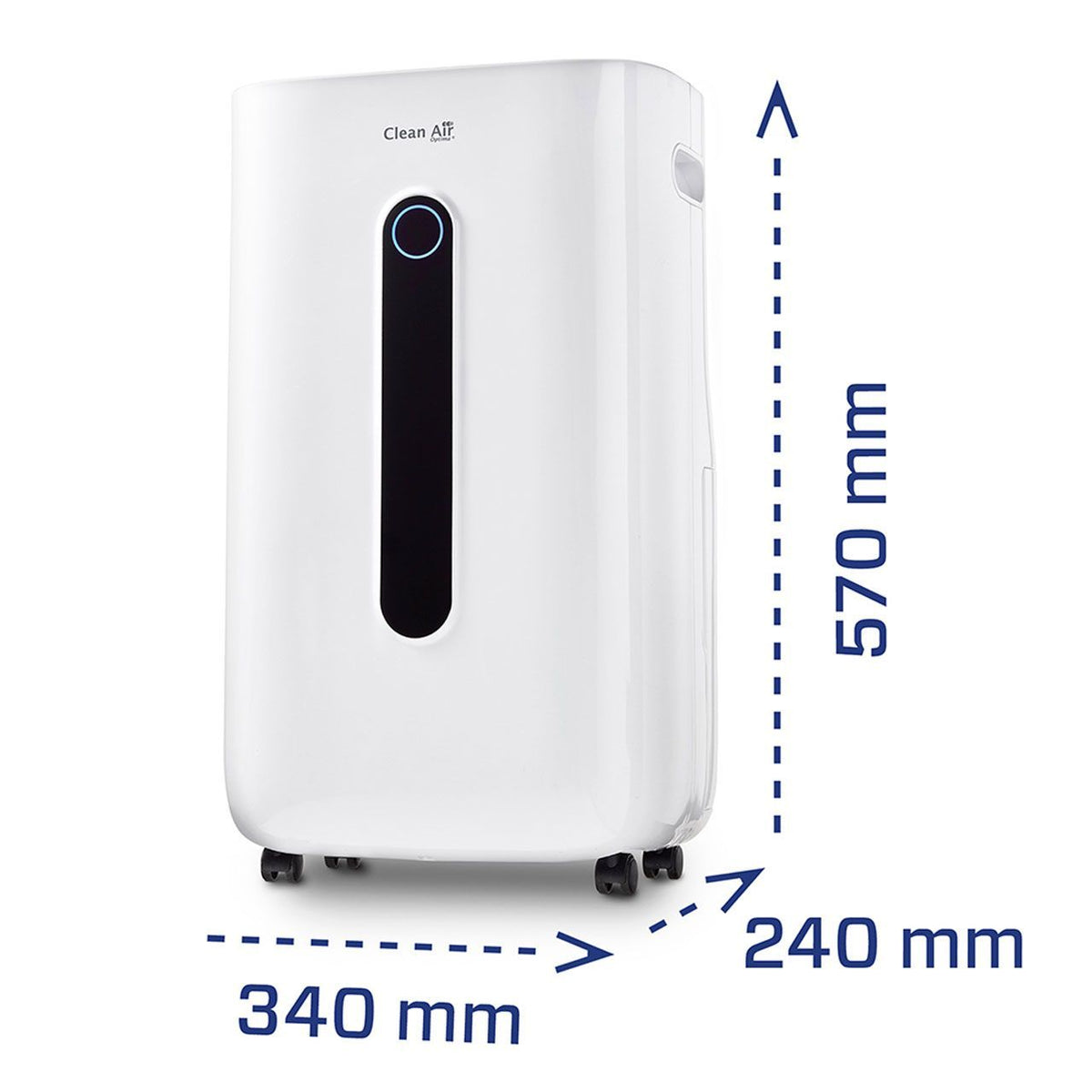 Clean Air Optima CA-706 Smart Luftentfeuchter, weiß, mit Maßangaben 570 x 340 x 240 mm
