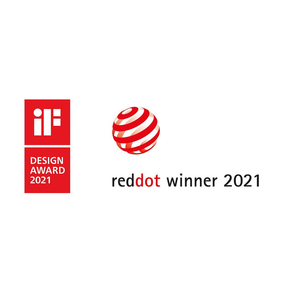 Auszeichnungslogos „iF Design Award 2021“ und „Red Dot Winner 2021“ für den Blueair HealthProtect 7740i