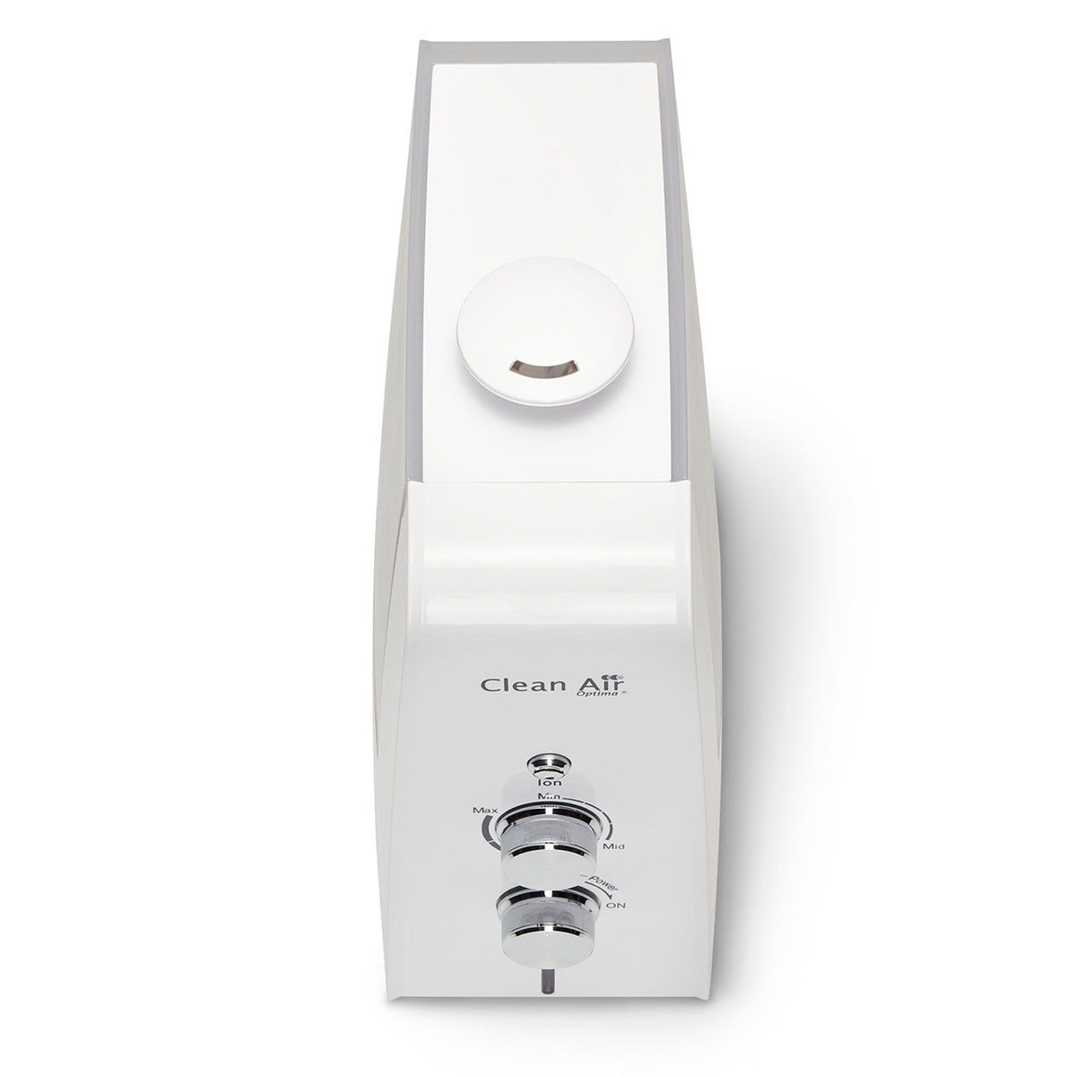 Clean Air Optima® CA-602 Luftbefeuchter in Weiß, Draufsicht mit Bedienreglern und Logo
