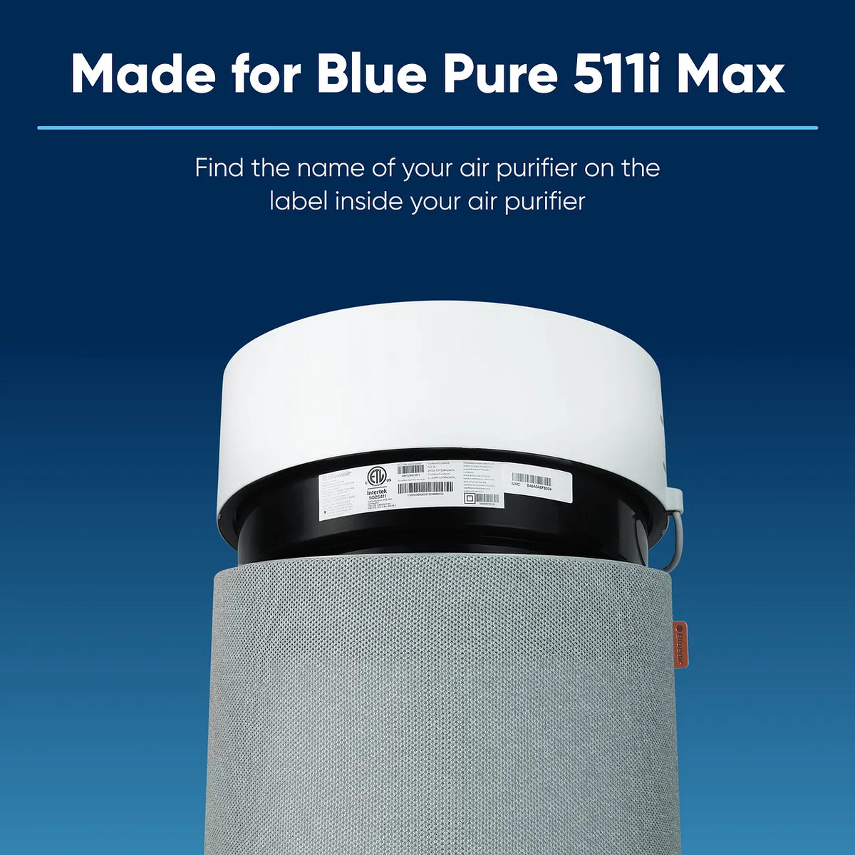 Blueair Luftreiniger Blue Pure 511i Max mit Graufilterbezug, Hinweis „Made for Blue Pure 511i Max“